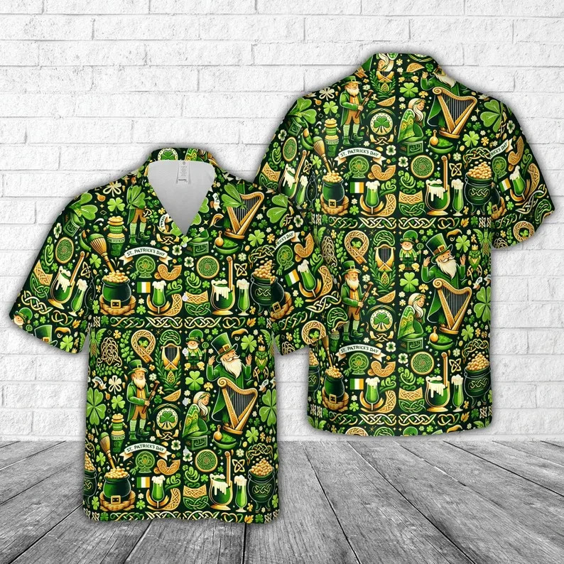St Patricks Day Hawaiian Shirt Green Irish Lucky Men Women Party Gift