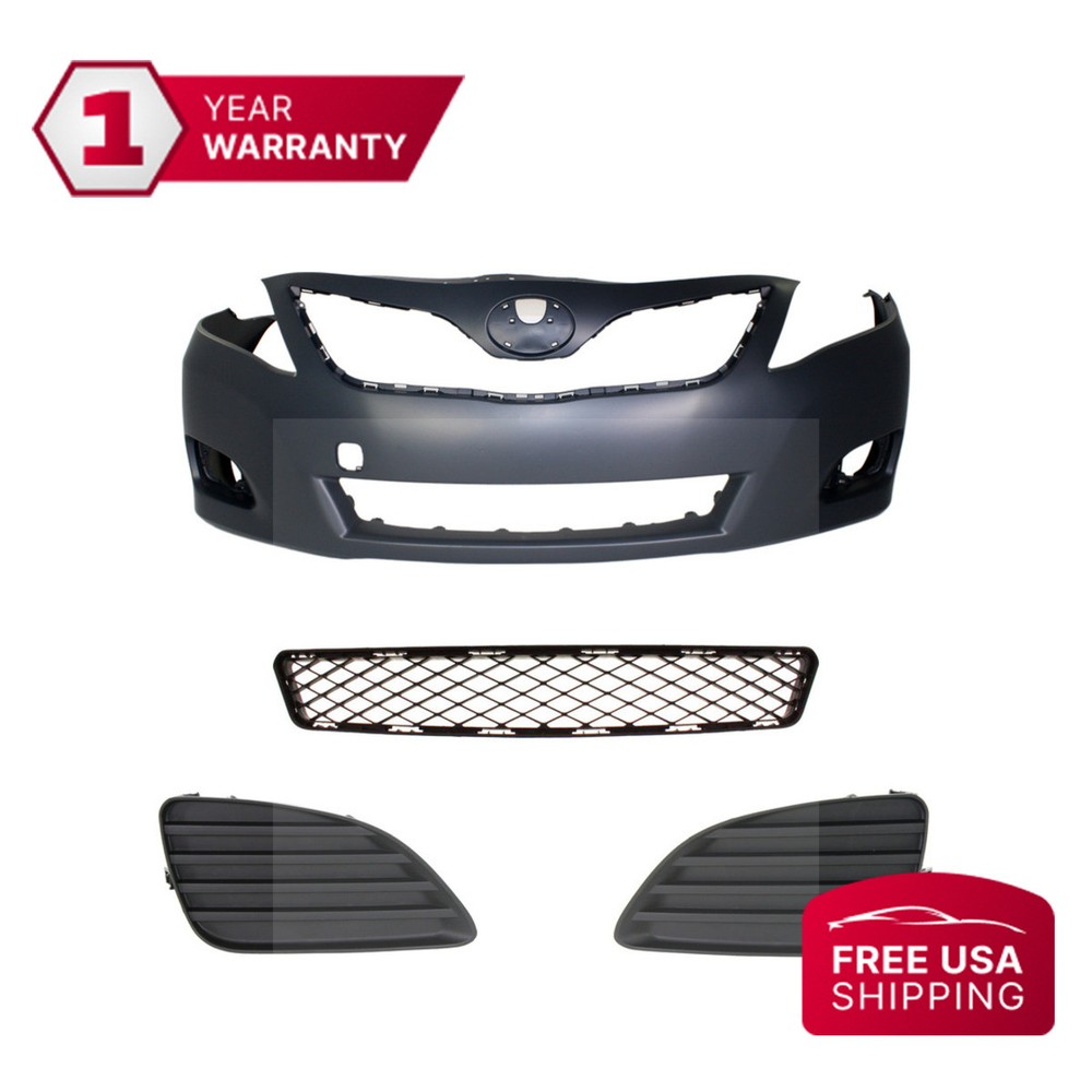 Front Bumper + Grille + Fog Light Covers For 2010-2011 Toyota Camry