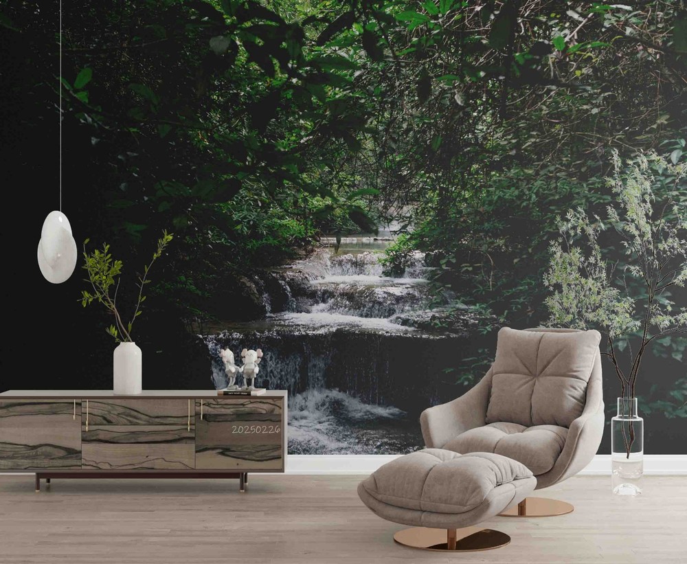 3D Forest Waterfall Landscape Wall Murals Wallpaper Murals Wall Sticker 3