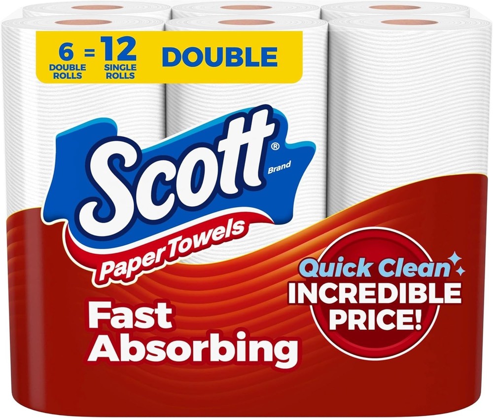 Scott Paper Towels, Choose-A-Sheet, 6 Double Rolls = 12 Regular Rolls -108 Sheet