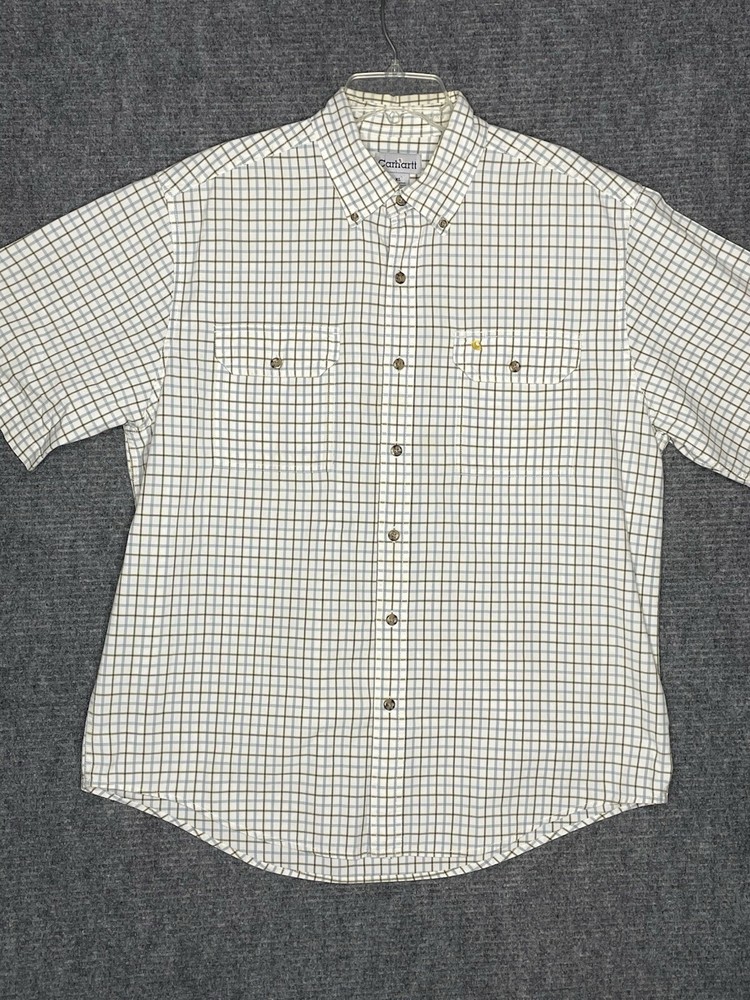 Carhartt Mens XL Plaid Short Sleeve Work Shirt for Camping Hiking Travel