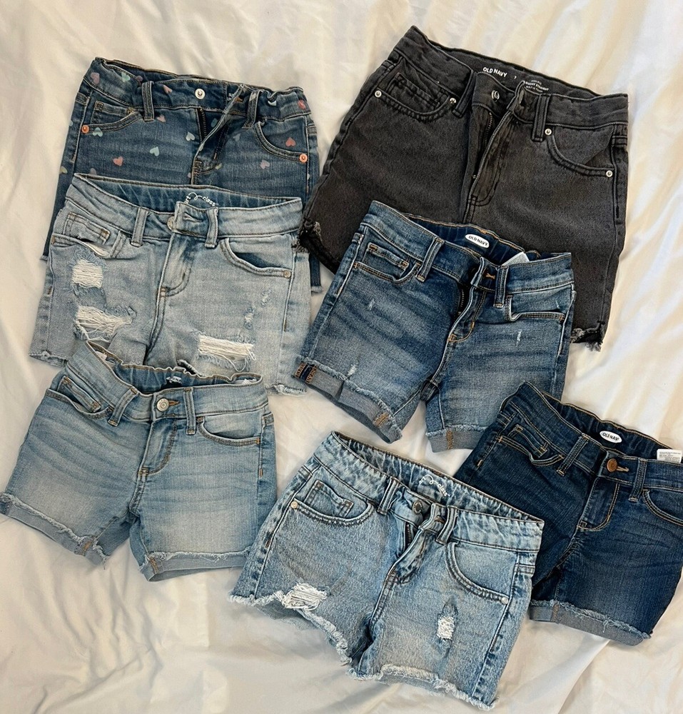 Lot 7 Old Navy Cat Jack Girl Denim Jean Shorts Size 6/7/8 Adjustable Waistband