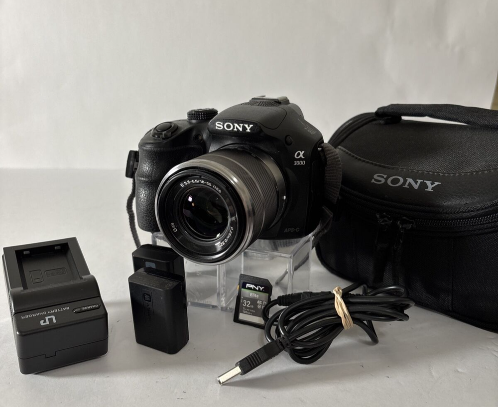 Sony Alpha a3000 20.1MP Digital Camera W/ 18-55mm Lens-Charger, Card, Case