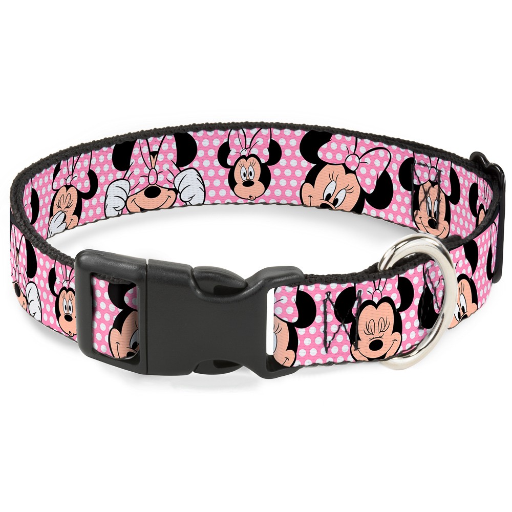 Plastic Clip Collar Minnie Mouse Expressions Polka Dot Pink/White WIDE-Medium 16