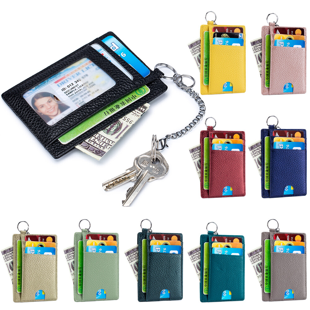 Unisex Slim RFID Credit Card Holder Mini Front Pocket Wallet Coin Purse Keychain