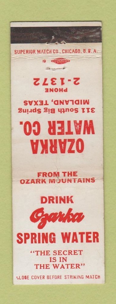 Matchbook Cover - Ozarka Spring Water Midland TX WEAR