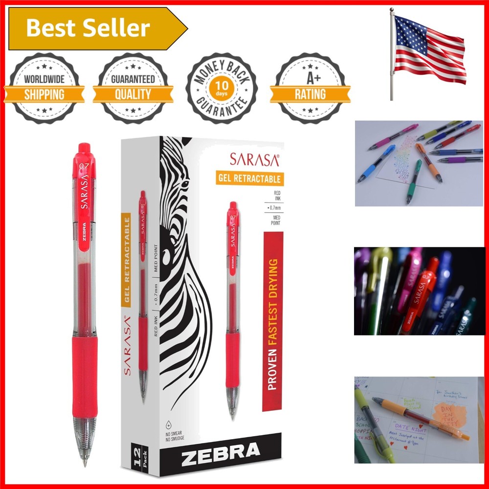 Sarasa Dry X20 Quick-Dry Gel Pens, 12 Count, 0.7mm Red Ink - Effortless Writing
