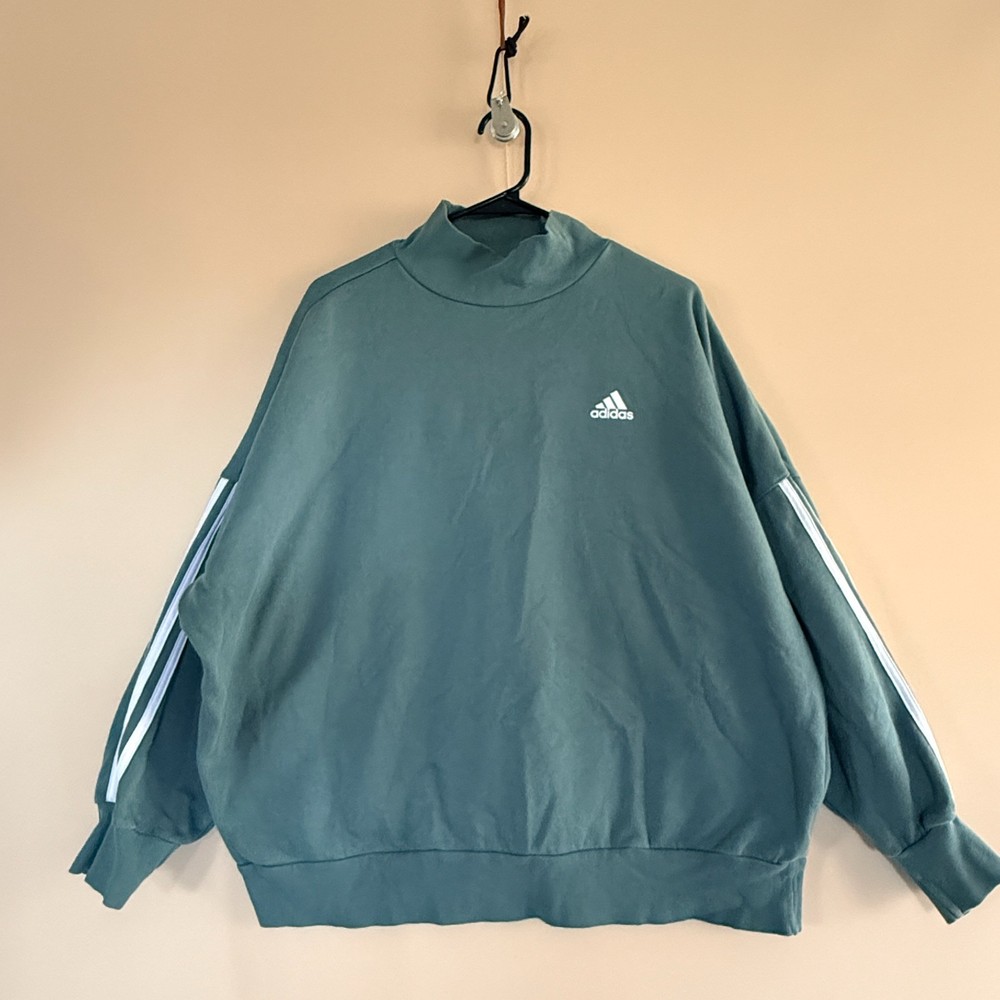 Adidas Mock Turtleneck Oversized Pullover Sweater Sweatshirt Green Large