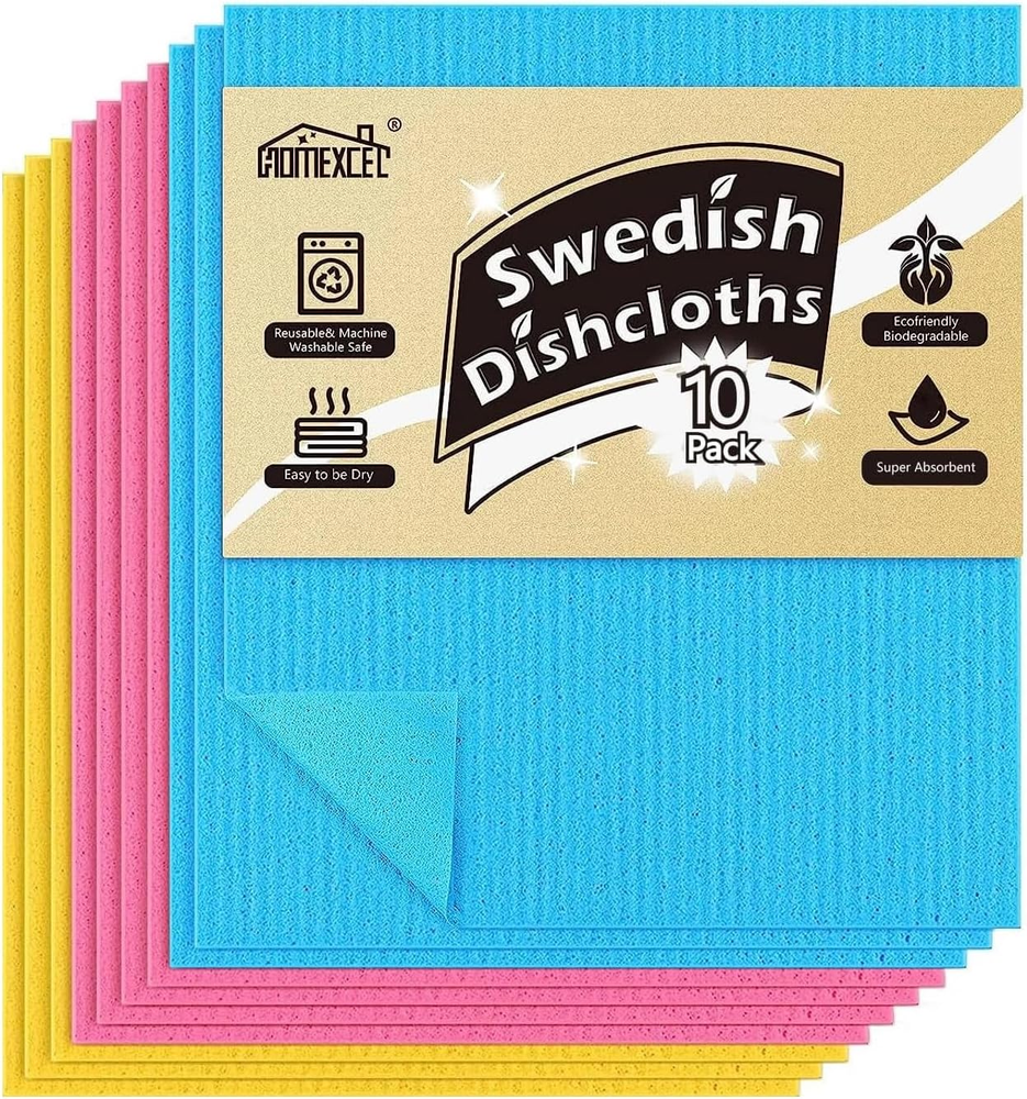 Swedish Dishcloths for Kitchen 10 Pack, Sponge Dish Cloth for Counters & Washing
