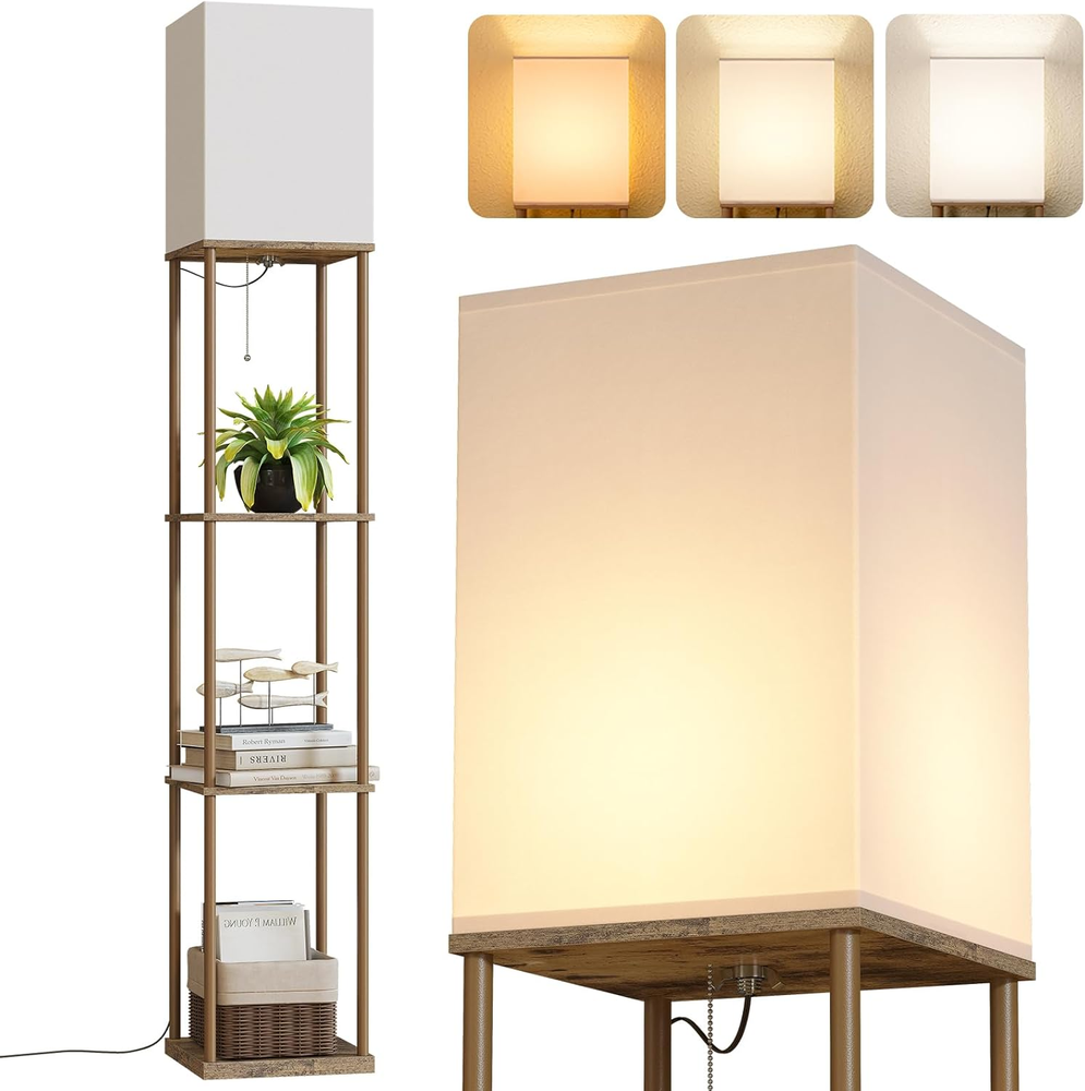Floor Lamp with Shelves, Modern Square Shelf Lamp, Display Shelf Standing Lamp w