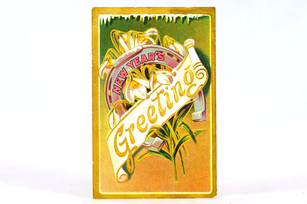 Lucky Horseshoe New Years Greetings Antique Embossed Good Luck Postcard-image