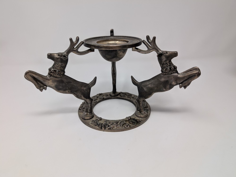Godinger Silver Plated Triple Reindeer Candle Holder Holiday Christmas