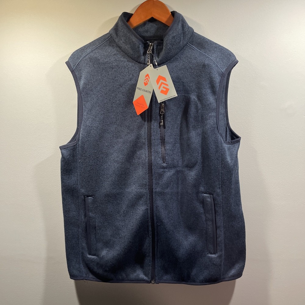 Free Country Sweater Fleece Vest Mens Small Blue Hiking Outdoor Classic NWT