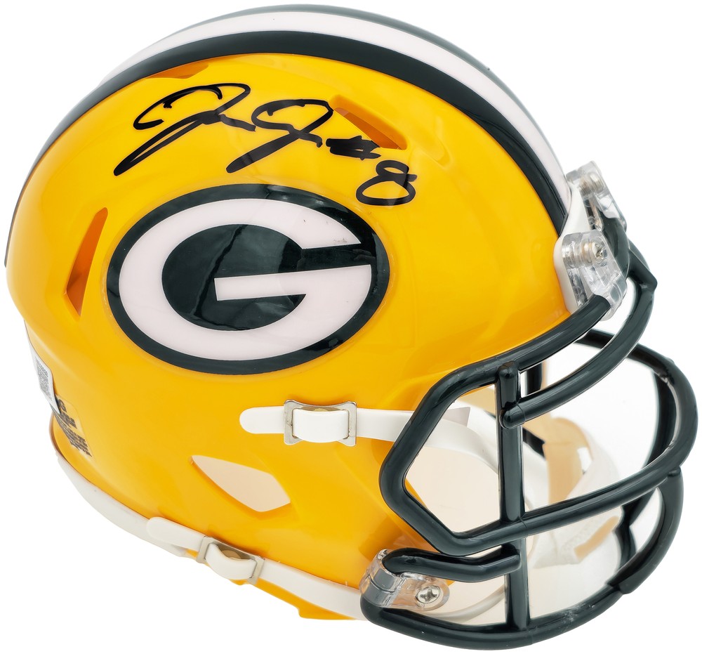 SALE! JOSH JACOBS AUTOGRAPHED PACKERS YELLOW SPEED MINI HELMET BECKETT WITNESS