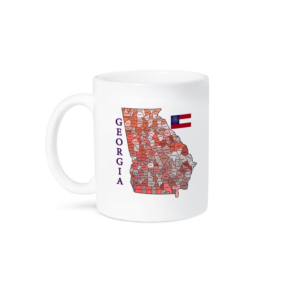 3dRose, Colorful map and flag of Georgia with all counties identified, Mug