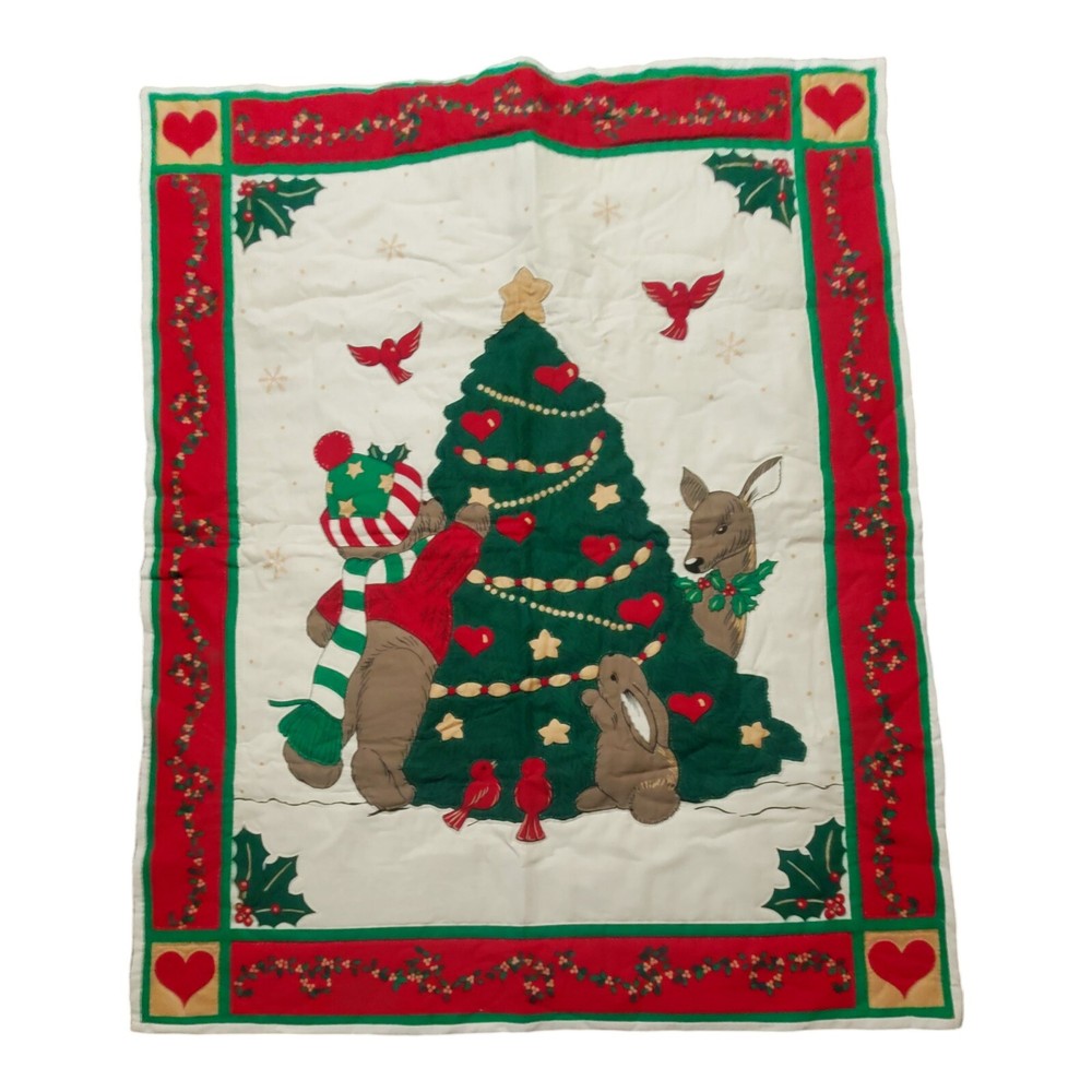 Christmas Tree Wall Hanging Cardinal Bear Deer Complete Quilted Panel Lap Throw
