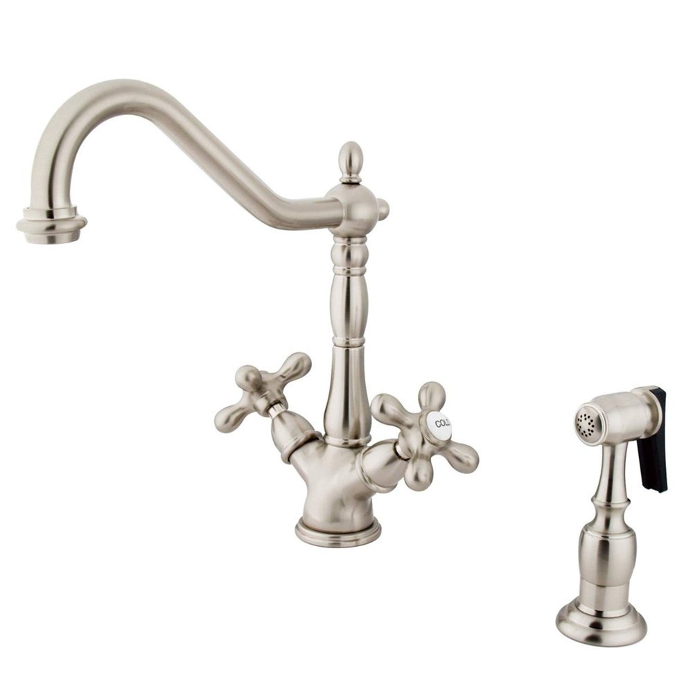 Kingston Brass KS1238AXBS Heritage Deck Mount Kitchen Faucet with AX Handle in Brushed Stainless