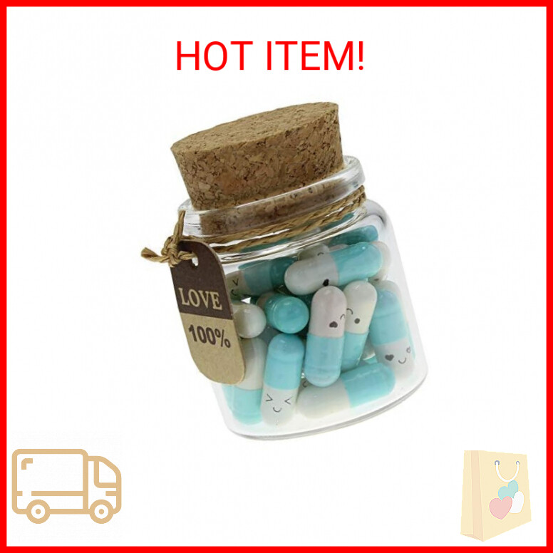 Valentines Day Gift Idea 25 Light Blue Capsule Notes in Glass Bottle-image