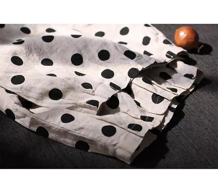 Women Cotton Linen Polk Dot Casual Pants Retro Summer Loose Harlen Pants