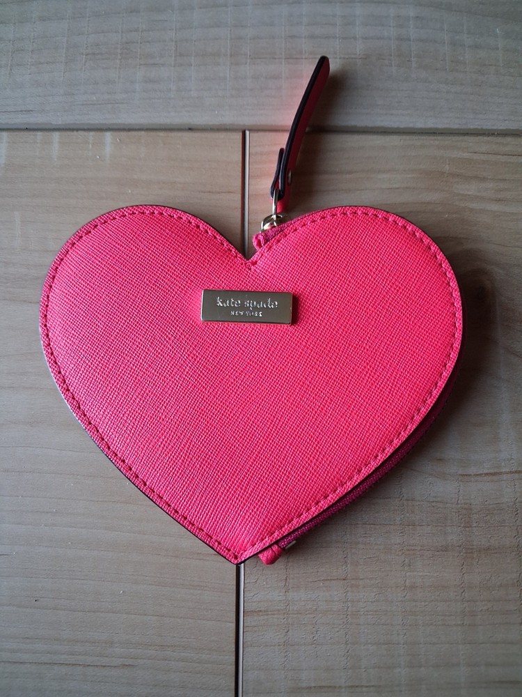 Kate Spade New York Saffiano Leather Heart-Shaped Pink Zipper Coin Purse