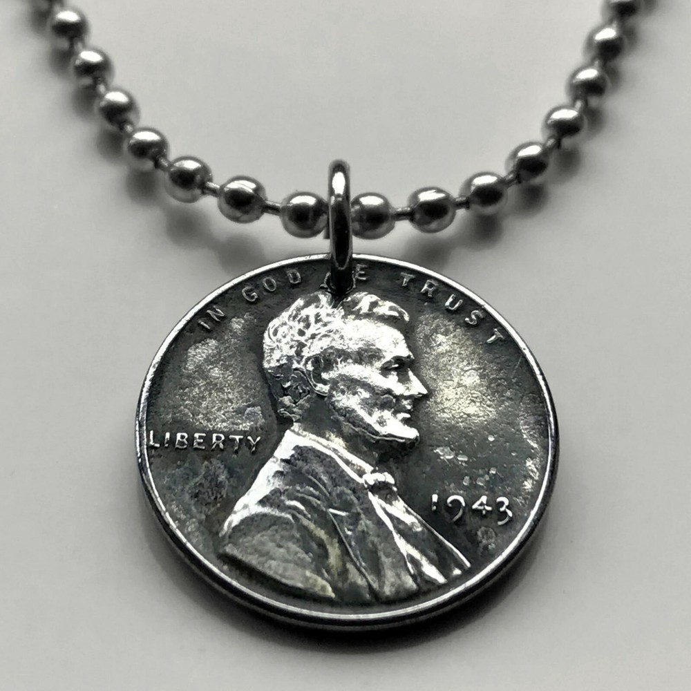 USA 1943 steel penny cent coin pendant World War 2 Allie Abraham Lincoln n001176