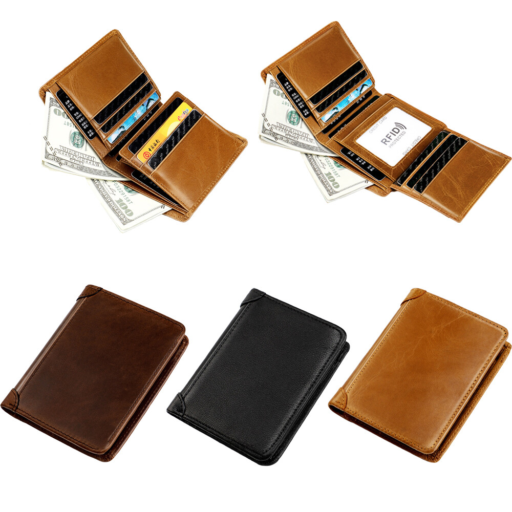 RFID Blocking Wallet Man's Leather Foldable Purse ID Card Holder Pocket Purse