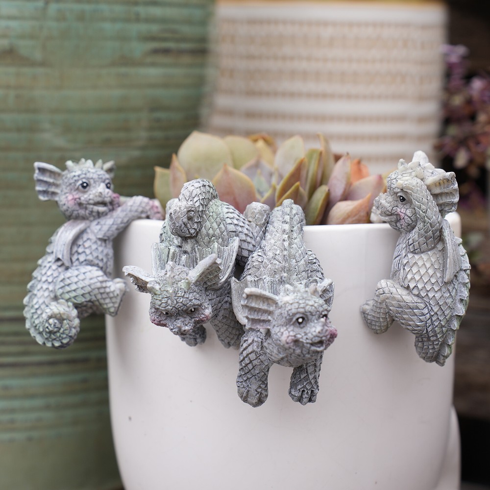 Climbing Dragon Statues - 4-Piece Set, Garden Figurines for Planters & Fence