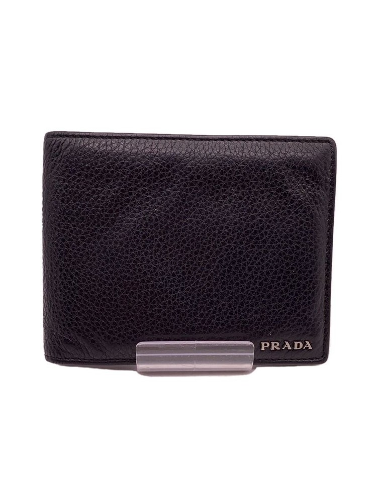 PRADA Men's Black Leather Bi-Fold Wallet Plain Used No Box
