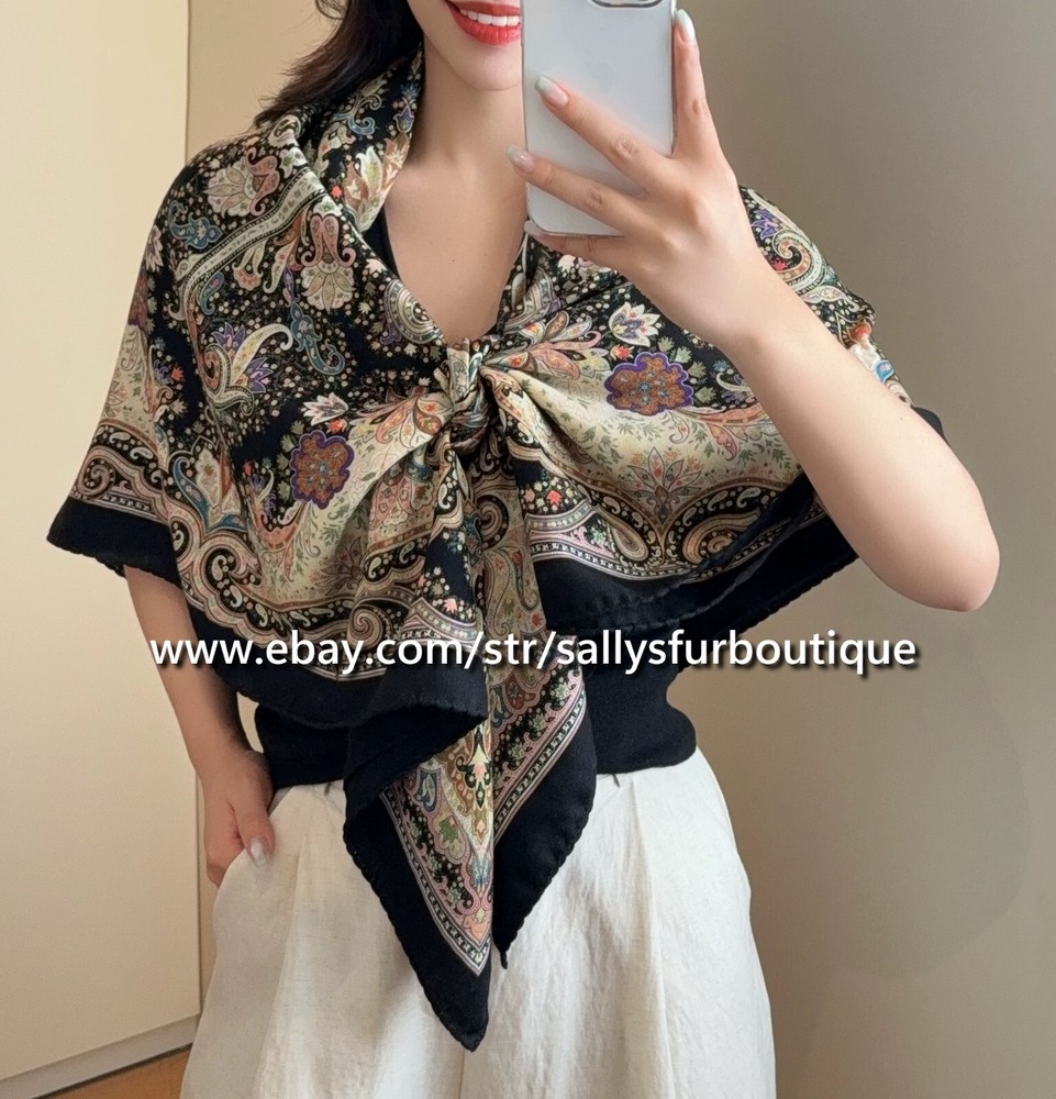 Sallys 70% Cashmere & 30% Silk Wrap Scarf Vintage Paisley Print Stole Shawl 53