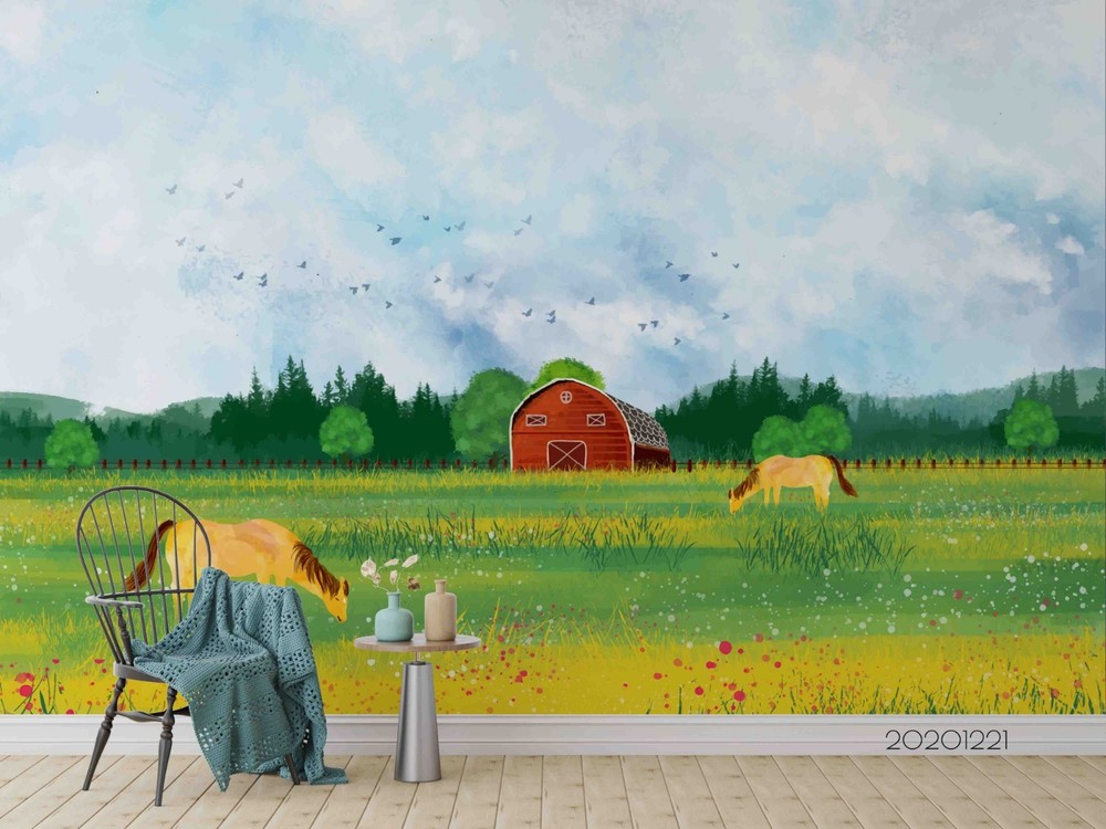 3D Sky Grassland Horse Illustration Wall Murals Wallpaper Murals Wall Sticker