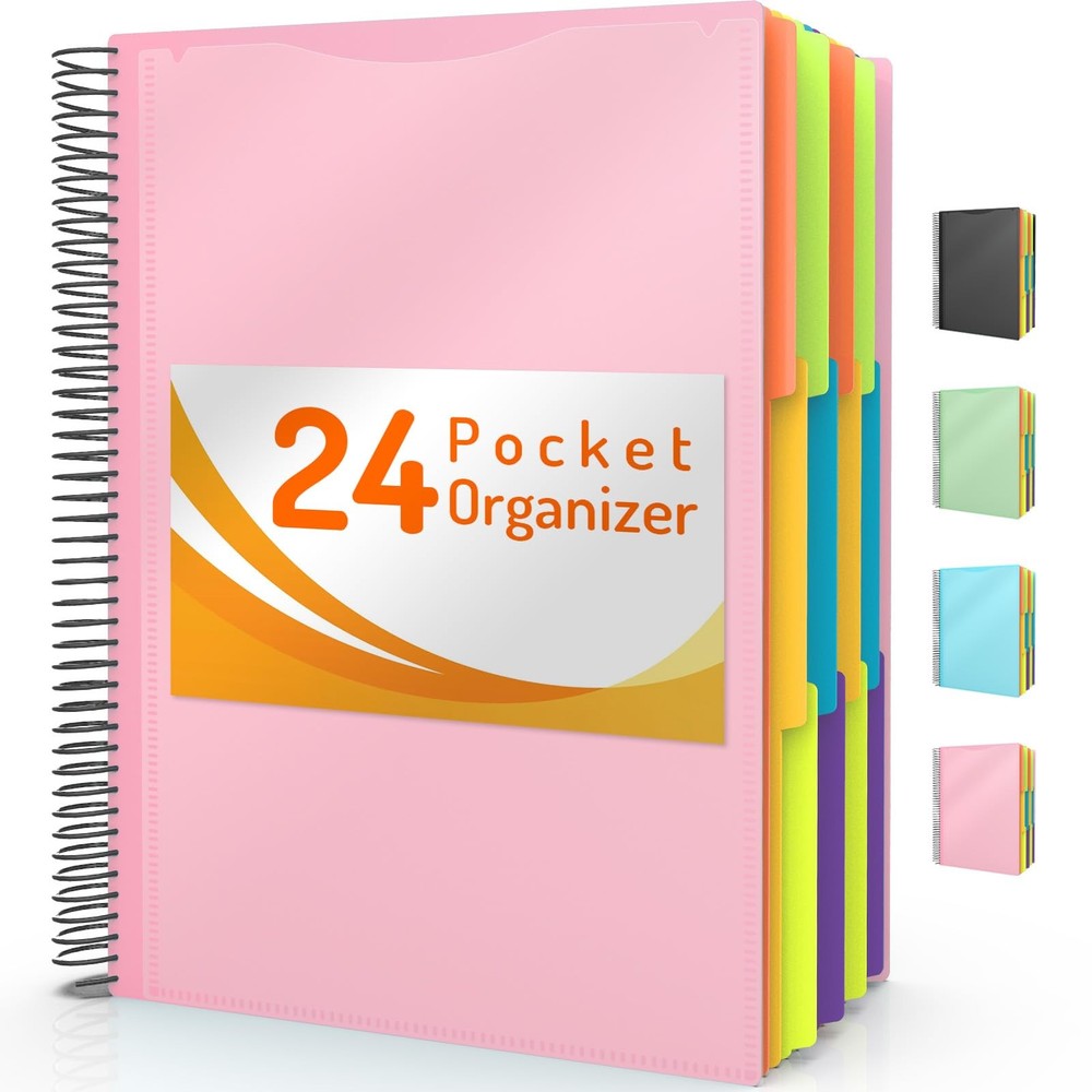 24-Pocket Project Organizer with 1/3-Cut Tabs & Sticky Labels for Filing  