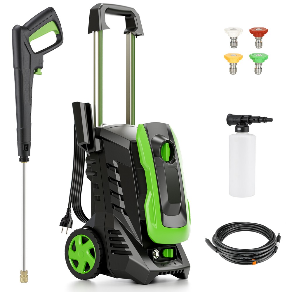 Powerful Electric Pressure Washer with Telescopic Handle and 4 Nozzles