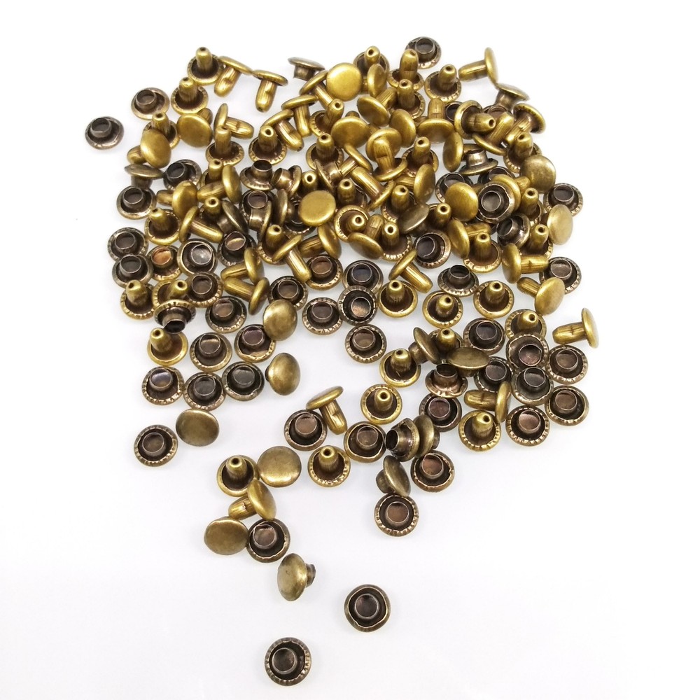 100pcs 6mm Round Double Cap Rivets Leather Craft Stud Repair Tool DIY Set Bronze