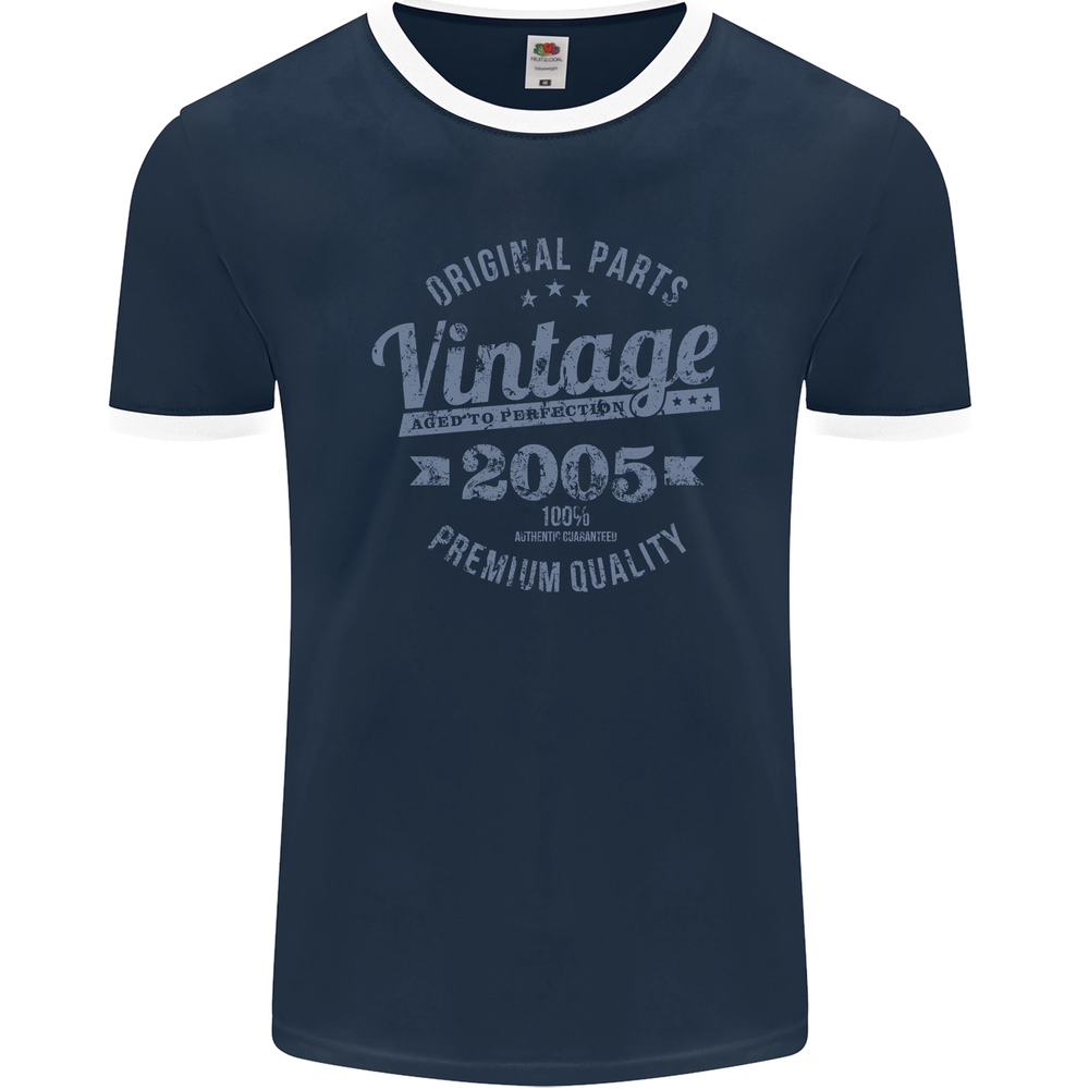 Vintage Year 20th Birthday 2005 Mens Ringer T-Shirt FotL Navy Blue/White