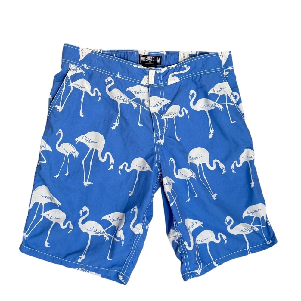 Vilebrequin Swim Shorts Mens L Flamingo Print Blue White 10