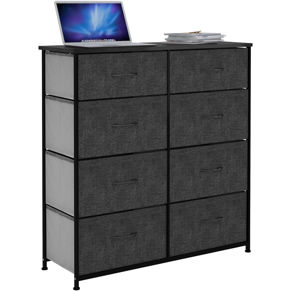 8-Drawer Fabric Dresser with Shelf Tower for Bedroom & Closet Storage - Wood Top Organizer  
