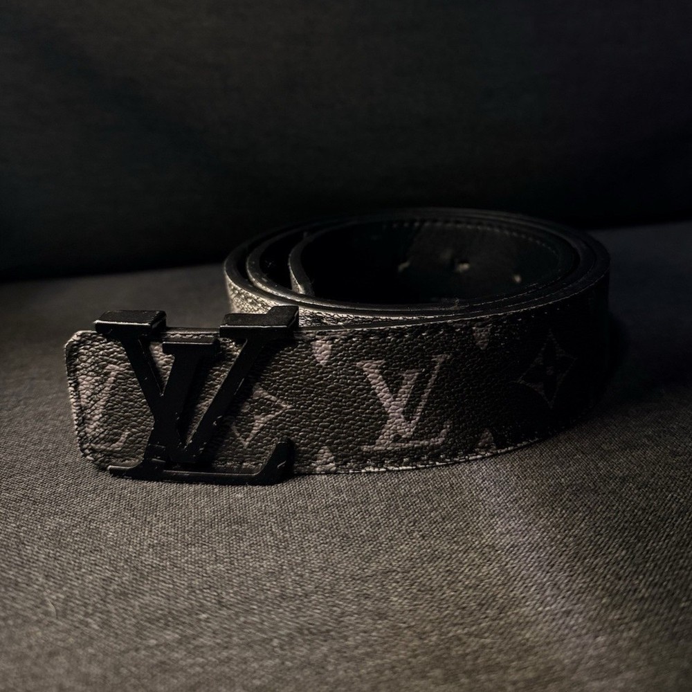 Louis Vuitton Monogram Black Gray Men's Buckle Dress Belt