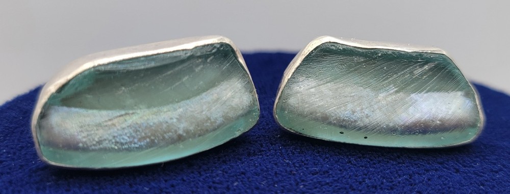 Vintage Sterling Silver Sea Glass Cufflinks for Men