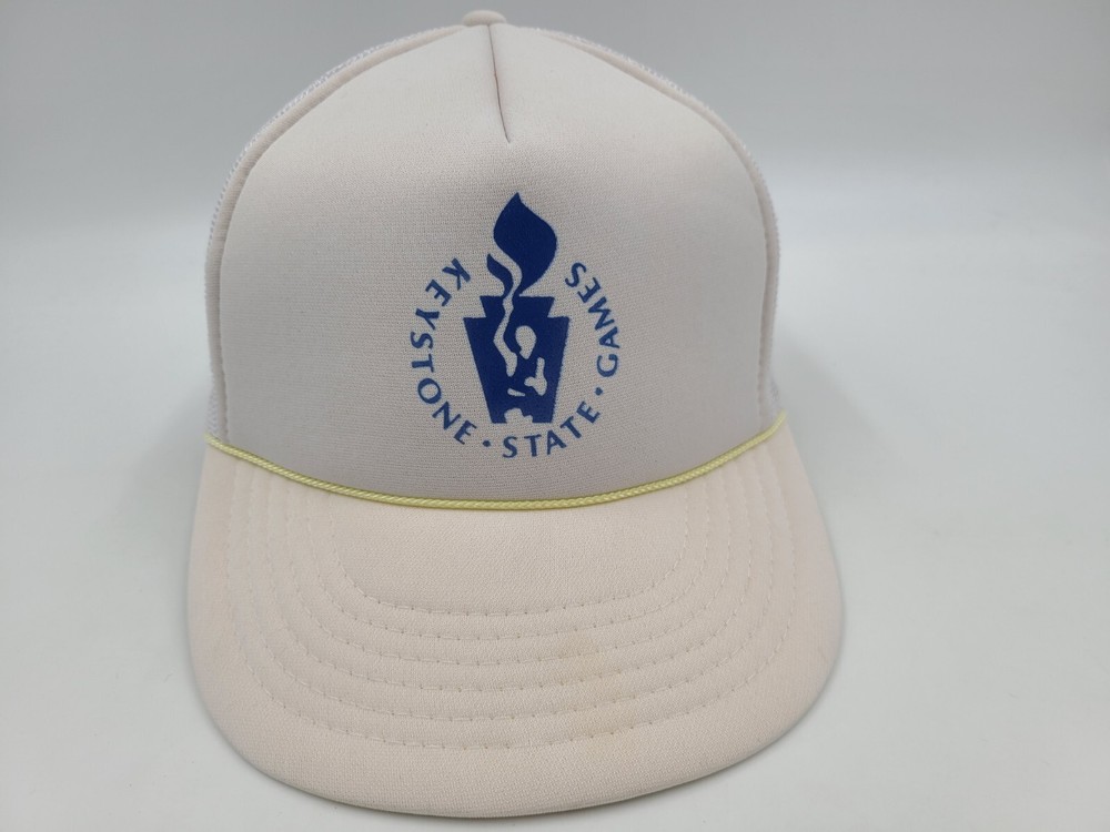 Vintage Keystone State Games Mesh Trucker Snapback Hat Cap Pennsylvania White