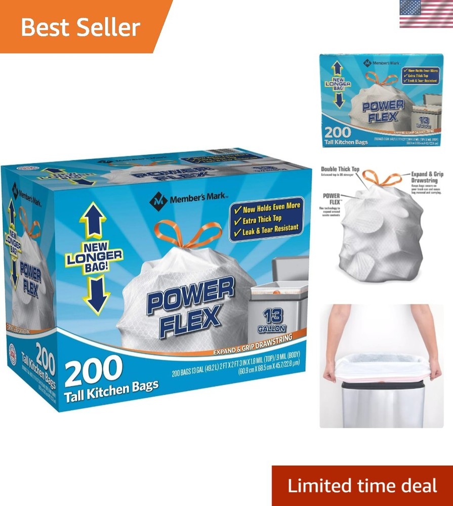 200 Count Member's Mark Power Flex Fresh Scent Tall Kitchen Trash Bags 13 Gallon