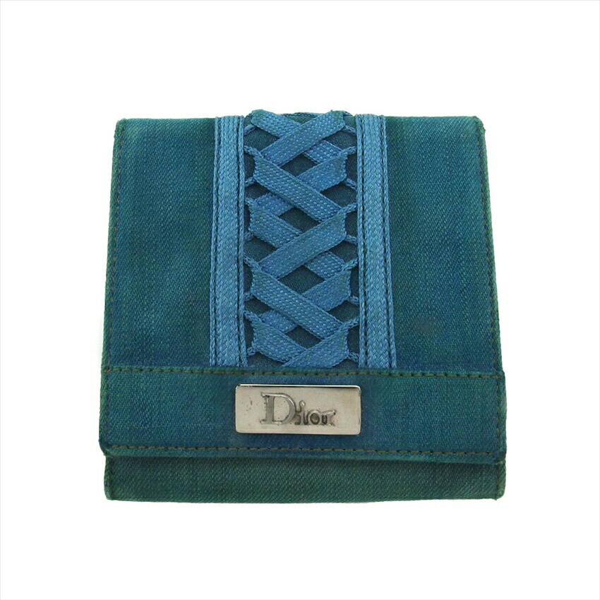 DIOR W Wallet Blue Denim Canvas and Leather Authentic Pre-Owned C4264