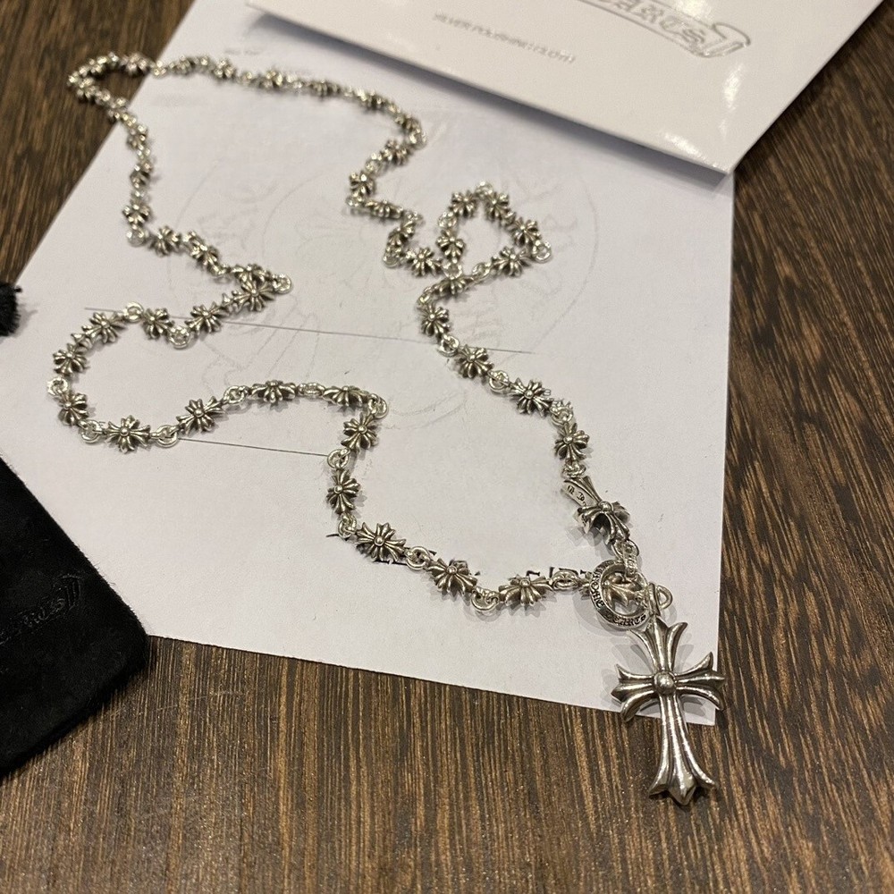 Chrome hearts sterling silver small cross flower adjustable chain