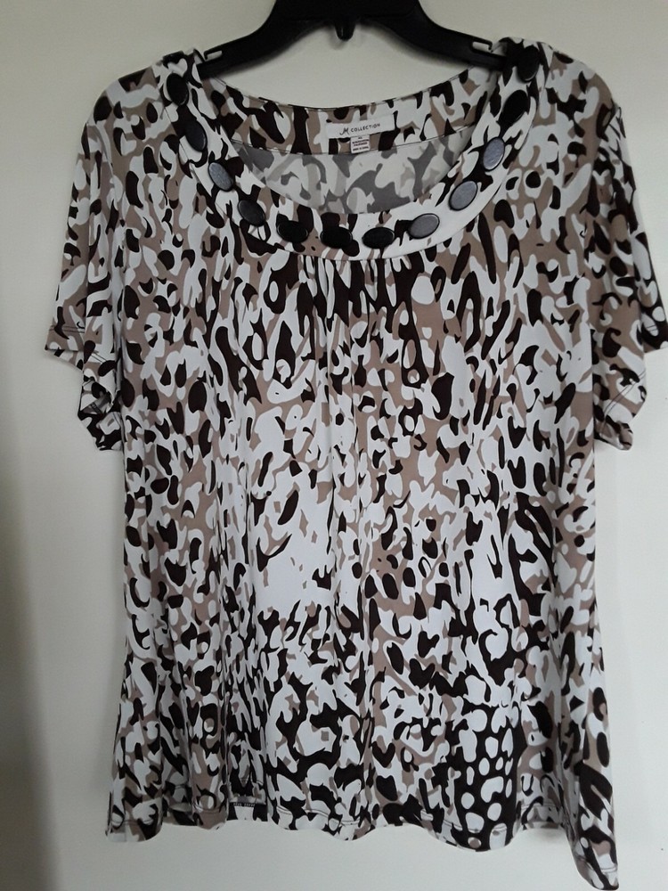 JM Collection Popover Blouse Top XL Multi Color Short Sleeve Stretch