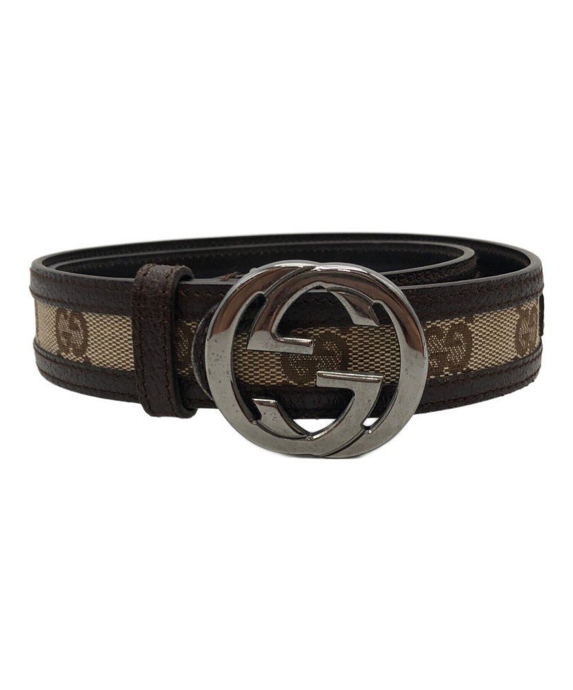 GUCCI GG Logo Belt in Brown Canvas and Leather with Authentic Italian Hardware