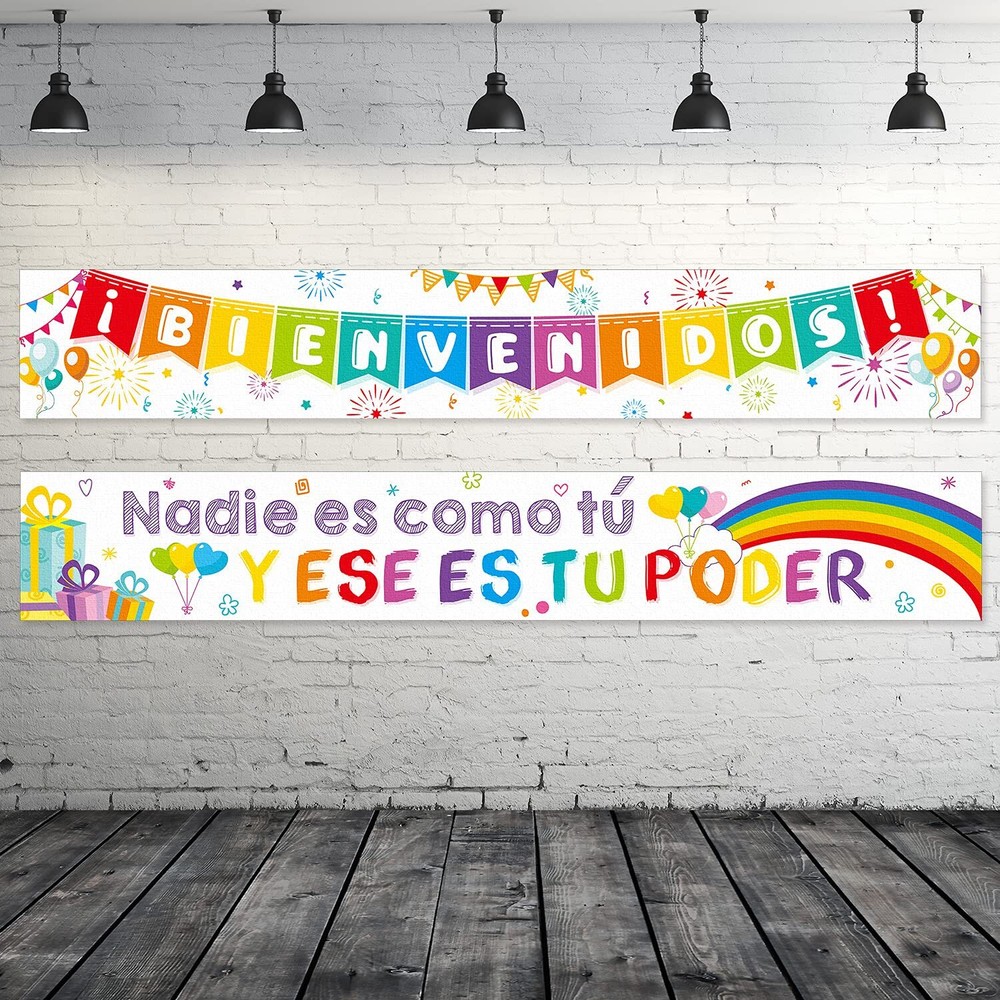 Blulu 2 Pieces Bienvenidos Sign Spanish Welcome Banner Spanish Inspirational ...