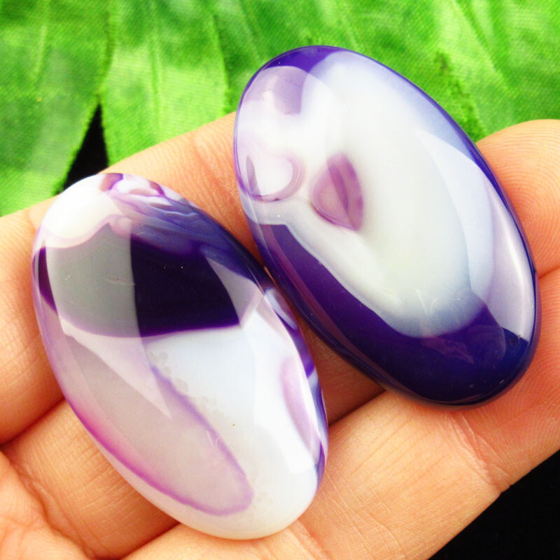 2Pcs 41x24x6mm Purple Onyx Agate Oval Cab Cabochon Q07526