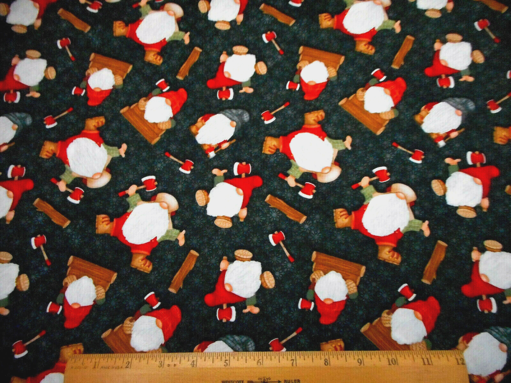 Christmas Fabric By Yard Timber Gnomes Black Henry Glass Premium Cotton #31 C
