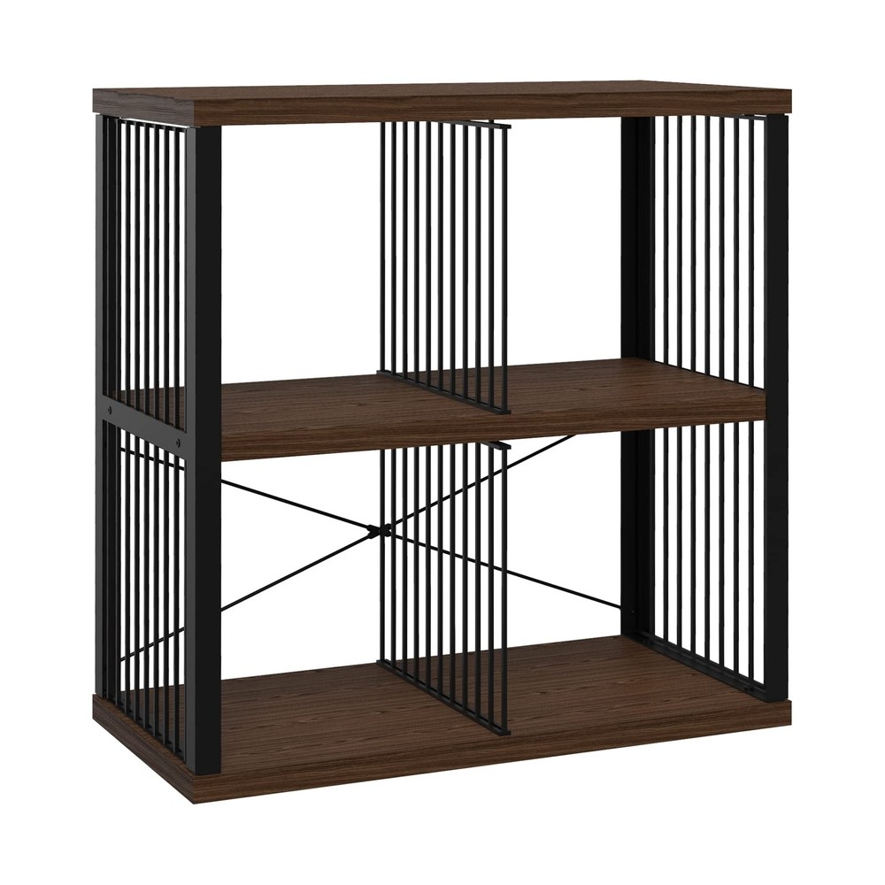 4-Cube Storage Organizer with Metal Frame and Wood Shelves