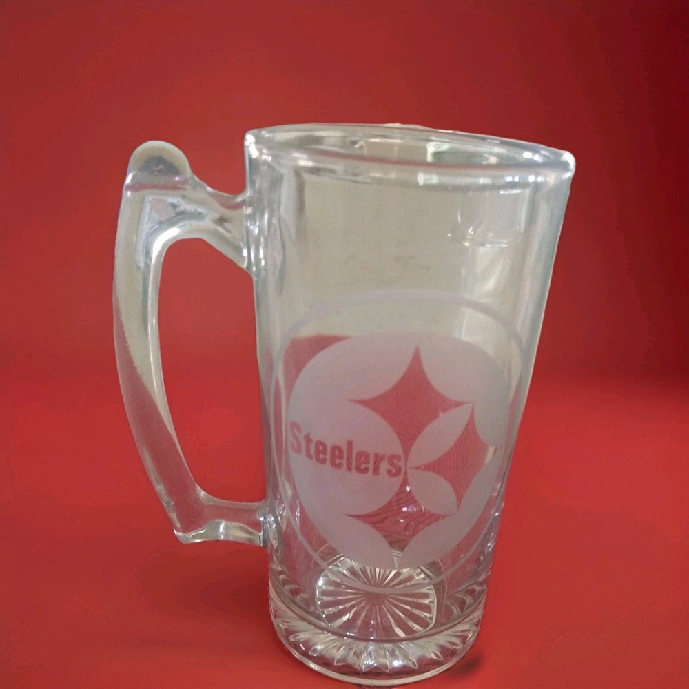 Pittsburgh Steelers Beer Mug with Handle 24 oz  Jumbo, Heavy, Etched Glass