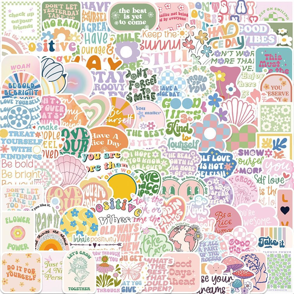 Aesthetic Preppy Stickers 100PCS Pastel Stickers Inspirational Stickers Vinyl Wa